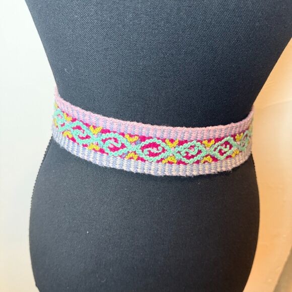 Jenny Krauss Woven Boho Colorful Belt Silver Colored Buckle Women\'s Size Medium